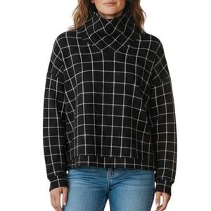 Madewell Textured Black Grid Plaid L/S Pullover Turtleneck Top EUC XS‎